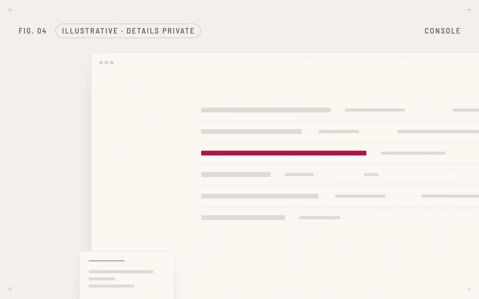 Illustrative figure: rows of plain bars in a window, one bar in crimson.